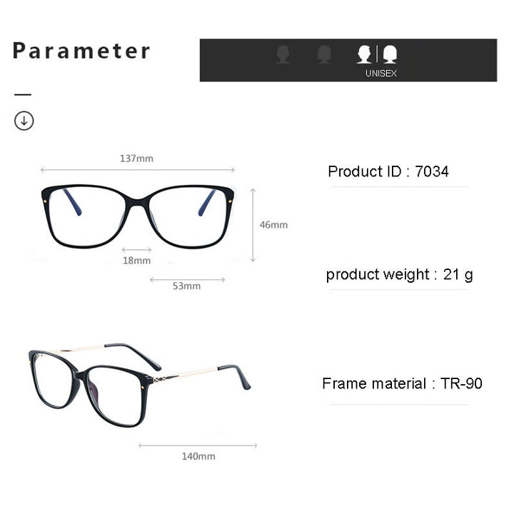 Hotony Women's Full Rim TR 90 Resin Square Frame Eyeglasses 7034 Full Rim Hotony