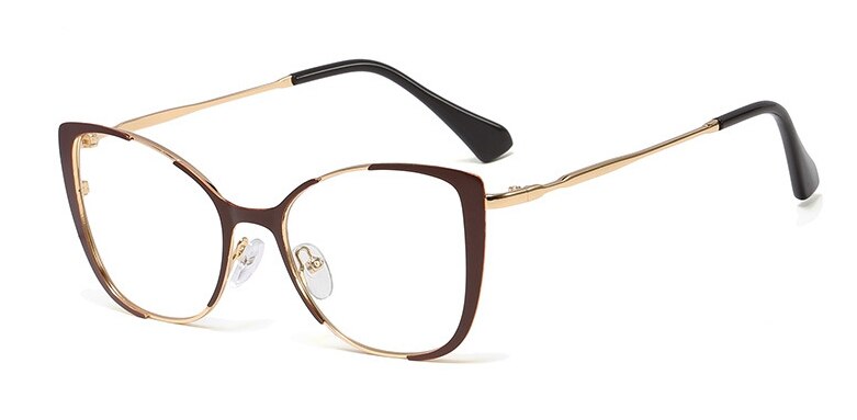 CCspace Unisex Semi Rim Cat Eye Alloy Frame Eyeglasses 45955 Semi Rim CCspace C9  brown