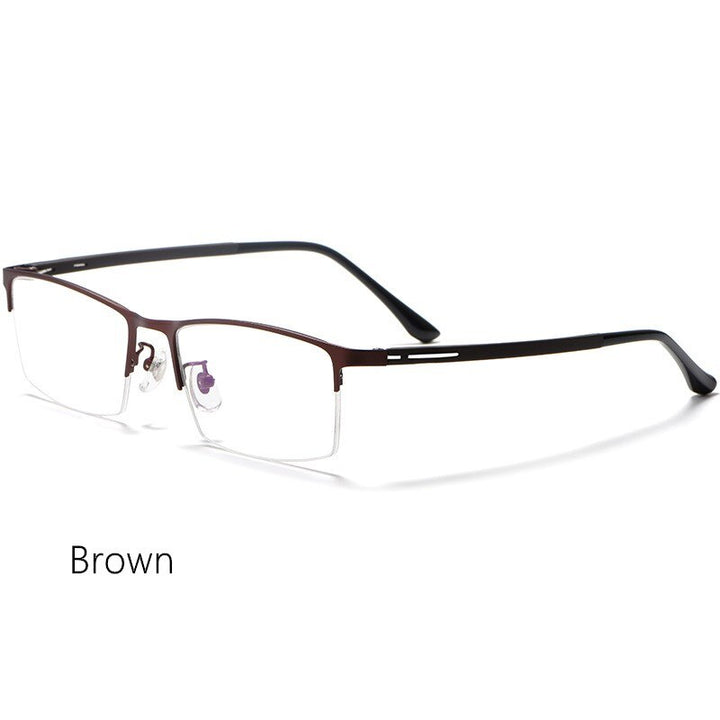 Yimaruili Unisex Semi Rim Titanium Alloy Frame Eyeglasses P9916 Semi Rim Yimaruili Eyeglasses Brown China