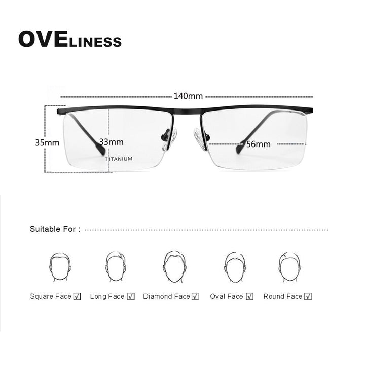 Oveliness Men's Semi Rim Square Titanium Alloy Eyeglasses Ol88p27 Semi Rim Oveliness