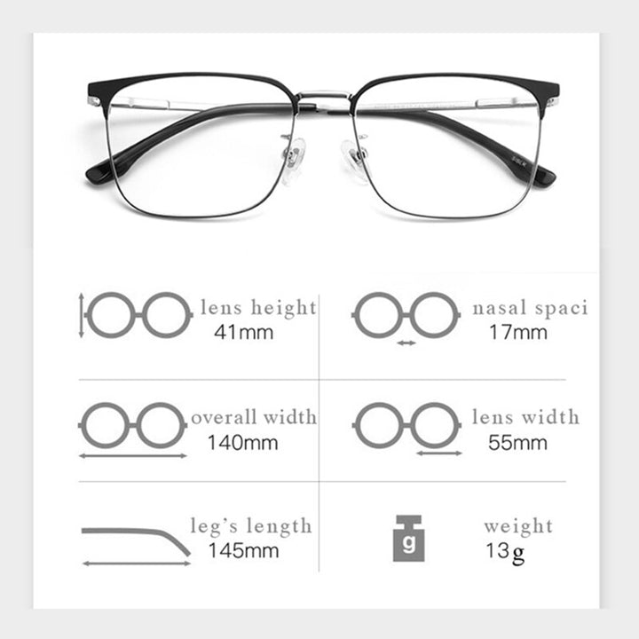 Hotochki Men's Semi Rim Beta Titanium Alloy IP Plated Frame Eyeglasses 80092 Semi Rim Hotochki