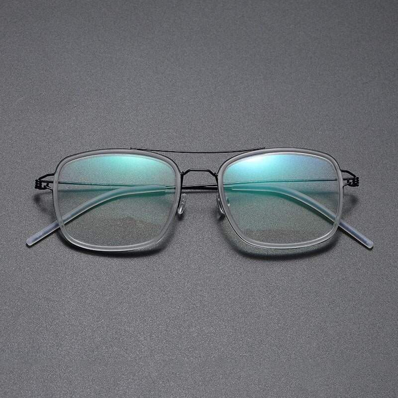 Gatenac Unisex Full Rim Square Titanium Alloy Screwless Double Bridge Frame Eyeglasses Gxyj690 Full Rim Gatenac Transparent Black