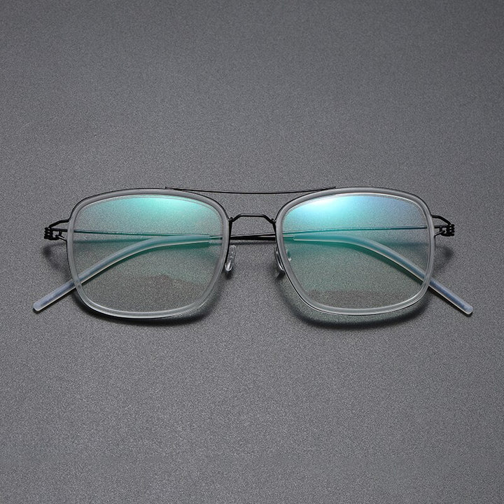 Gatenac Unisex Full Rim Square Titanium Alloy Screwless Double Bridge Frame Eyeglasses Gxyj690 Full Rim Gatenac Transparent Black