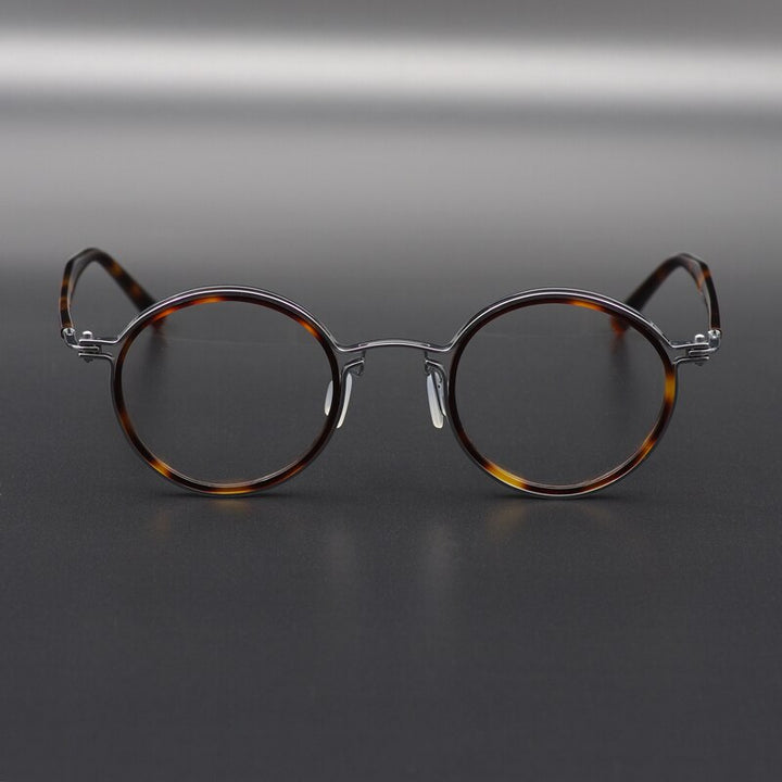Gatenac Unisex Full Rim Round Handcrafted Acetate Alloy Frame Eyeglasses Gxyj07 Full Rim Gatenac