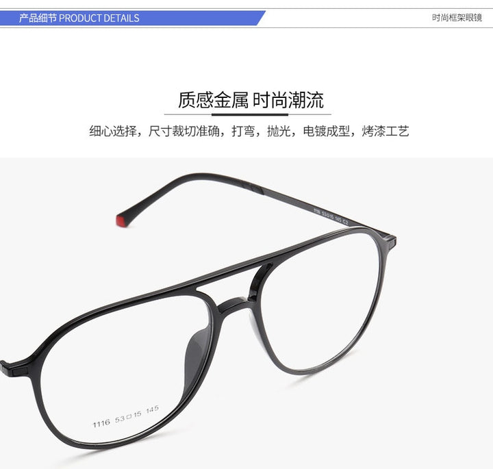 Unisex Double Bridge Acetate Steel Round Full Rim Eyeglasses 1116 Full Rim Bclear