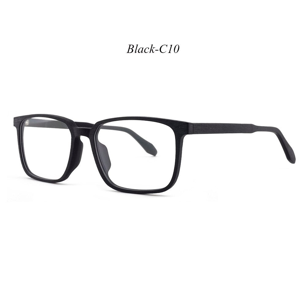Hdcrafter Men's Full Rim Oversized Square Wood Frame Eyeglasses 1693 Full Rim Hdcrafter Eyeglasses C10