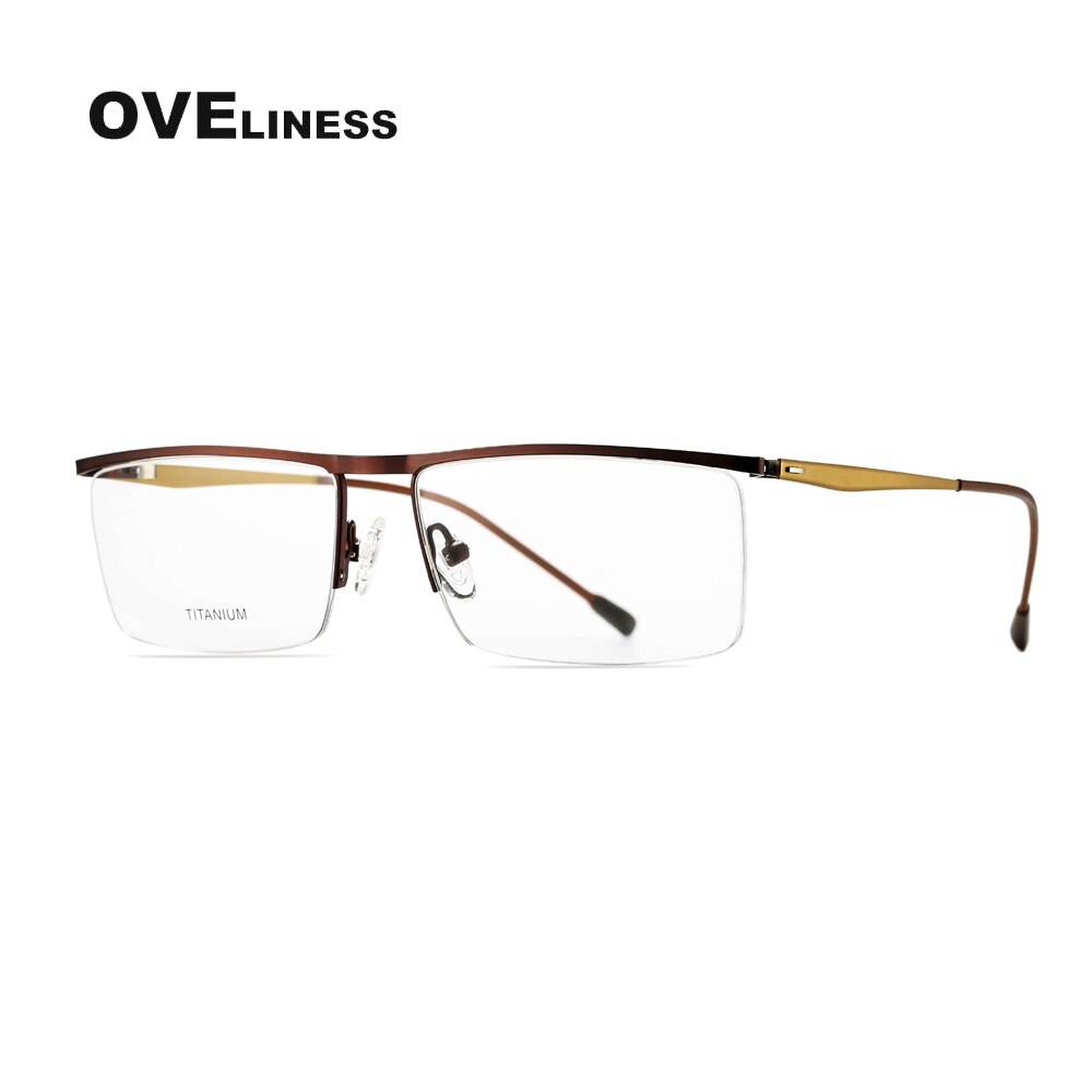 Oveliness Men's Semi Rim Square Titanium Alloy Eyeglasses Ol88p27 Semi Rim Oveliness coffee
