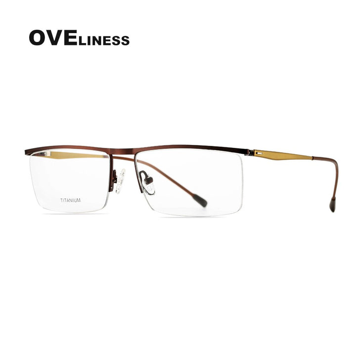 Oveliness Men's Semi Rim Square Titanium Alloy Eyeglasses Ol88p27 Semi Rim Oveliness coffee