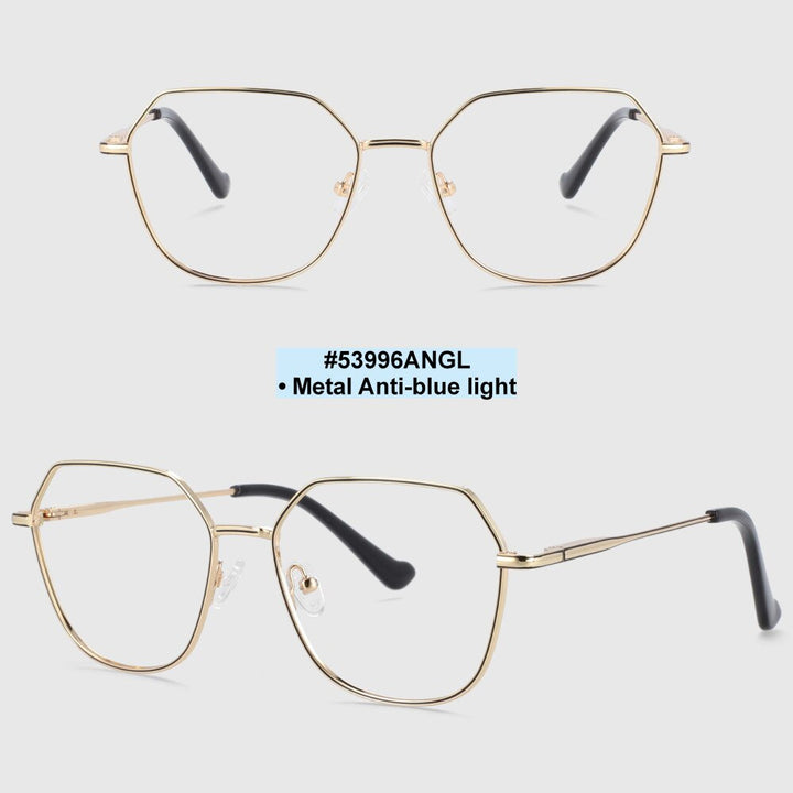 CCspace Unisex Full Rim Polygon Oval Alloy Frame Eyeglasses 53996 Full Rim CCspace gold black