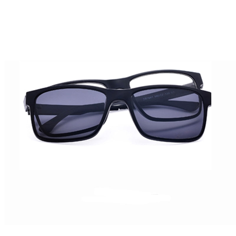Oveliness Unisex Full Rim Square Tr 90 Titanium Eyeglasses Polarized Clip On Sunglasses 1641 With Clip Ons Oveliness black grey