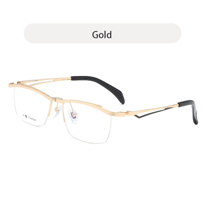 Hdcrafter Unisex Semi Rim Rectangle Titanium Flip Up Frame Eyeglasses T18044 Semi Rim Hdcrafter Eyeglasses Gold