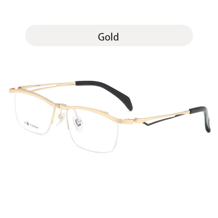 Hdcrafter Unisex Semi Rim Rectangle Titanium Flip Up Frame Eyeglasses T18044 Semi Rim Hdcrafter Eyeglasses Gold