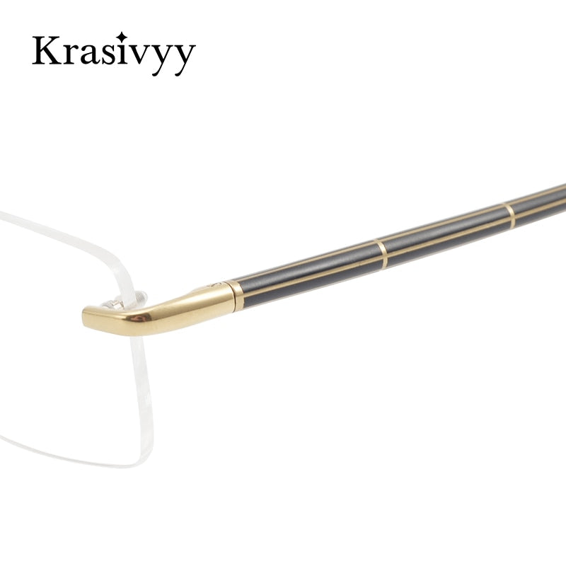 Krasivyy Unisex Rimless Square Titanium Wood Eyeglasses Kr16069 Rimless Krasivyy