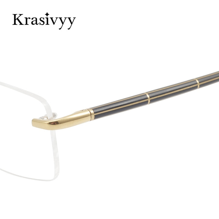 Krasivyy Unisex Rimless Square Titanium Wood Eyeglasses Kr16069 Rimless Krasivyy