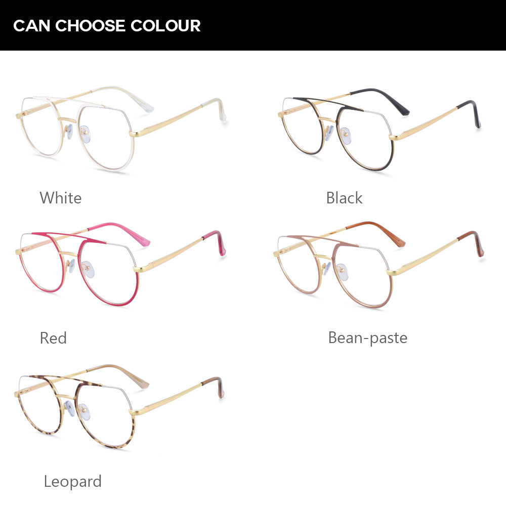 CCspace Unisex Semi Rim Oversized Round Double Bridge Alloy Eyeglasses 54071 Semi Rim CCspace