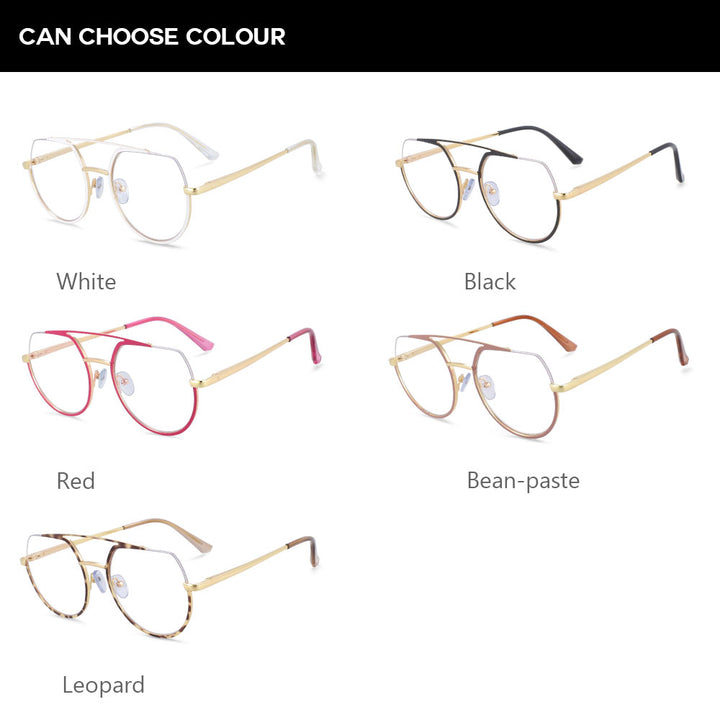 CCspace Unisex Semi Rim Oversized Round Double Bridge Alloy Eyeglasses 54071 Semi Rim CCspace