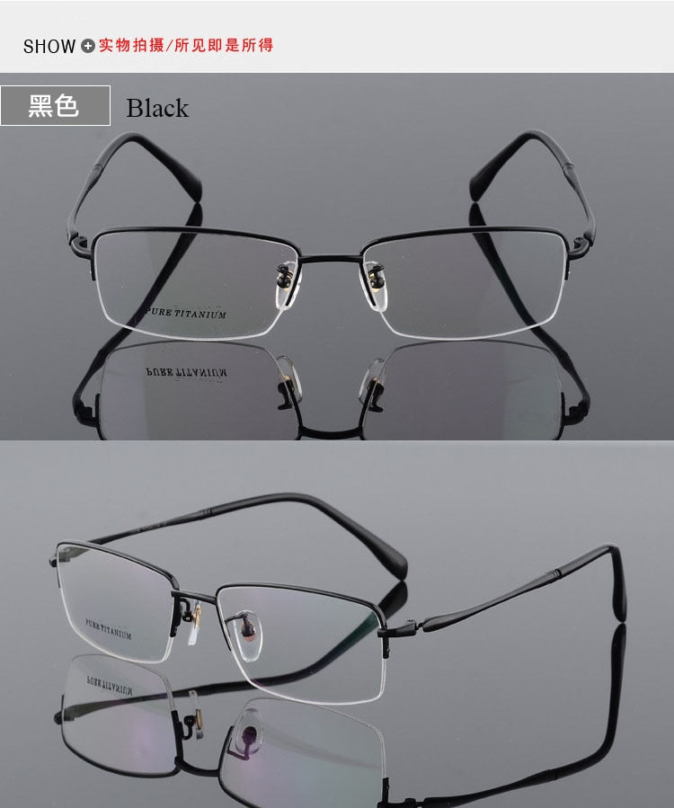Men's Square Semi Rim Titanium Frame Eyeglasses 8296 Semi Rim Bclear