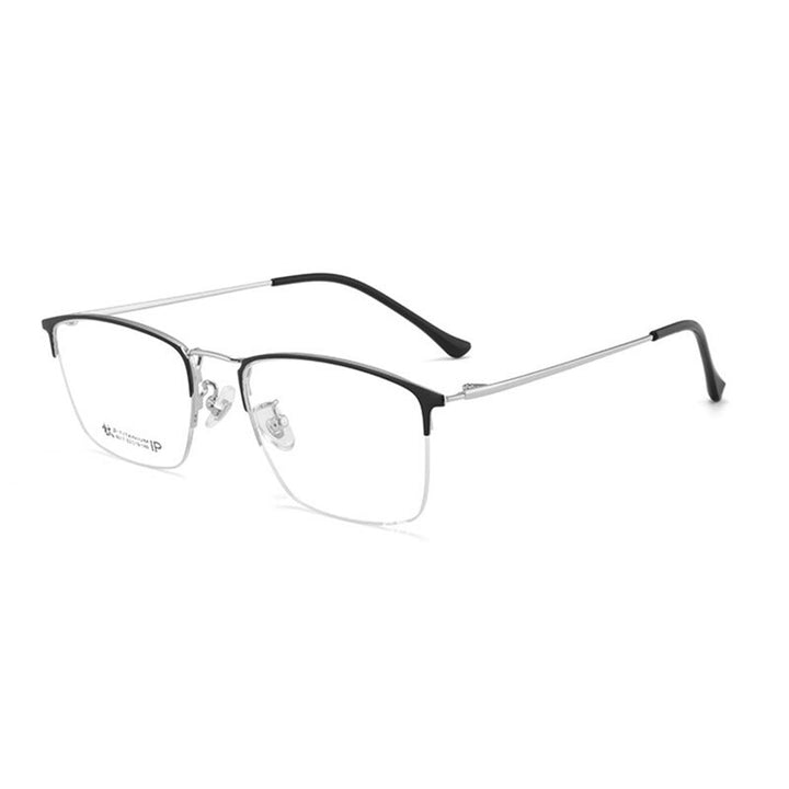 Handoer Unisex Semi Rim Square Titanium Eyeglasses 8017 Semi Rim Handoer Black Silver