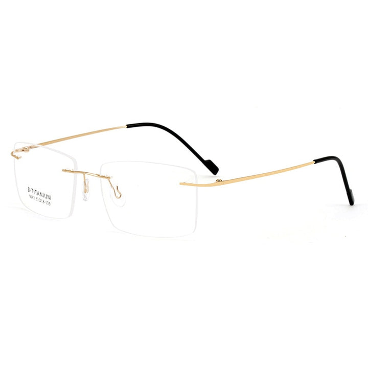 Chashma Ottica Unisex Rimless Square Rectangle Titanium Eyeglasses 763 Rimless Chashma Ottica Gold