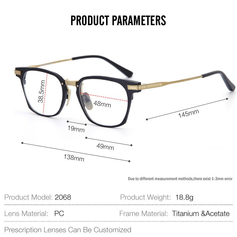 Muzz Unisex Full Rim Square Titanium Acetate Frame Eyeglasses 2068 Full Rim Muzz