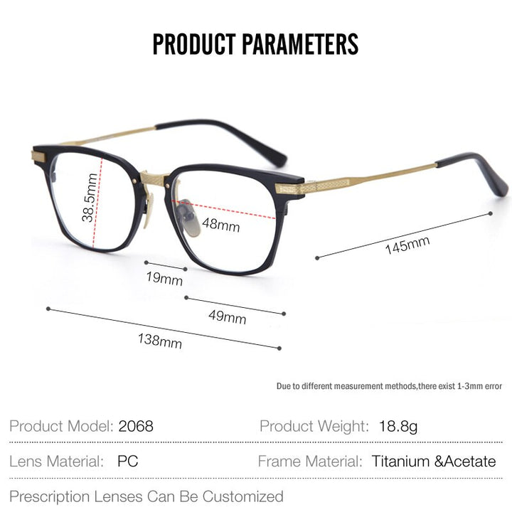 Muzz Unisex Full Rim Square Titanium Acetate Frame Eyeglasses 2068 Full Rim Muzz