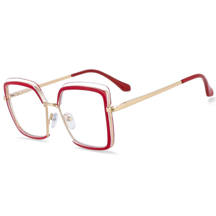 CCspace Unisex Semi Rim Square Tr 90 Titanium Frame Eyeglasses 54078 Semi Rim CCspace China Red