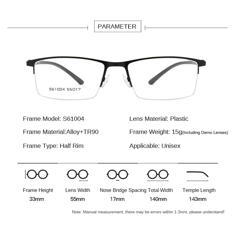 Gmei Men's Eyeglasses Business Half Rim Metal Alloy S61004 Semi Rim Gmei Optical