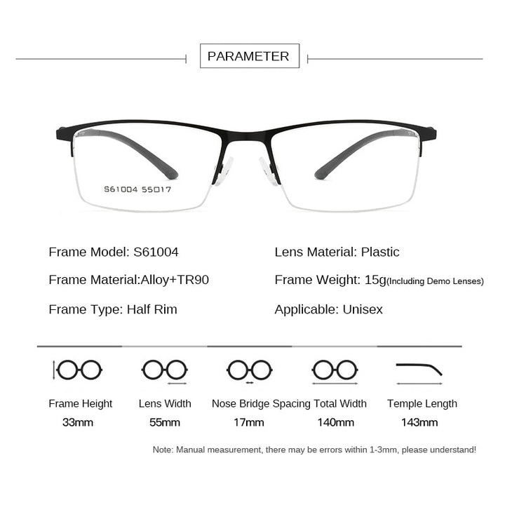 Gmei Men's Eyeglasses Business Half Rim Metal Alloy S61004 Semi Rim Gmei Optical