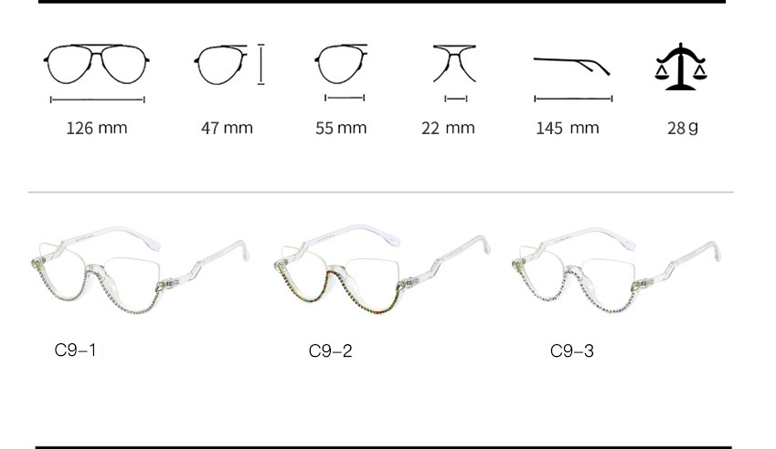 CCspace Women's Semi Rim Tr 90 Titanium Jeweled Frame Eyeglasses 45159 Semi Rim CCspace