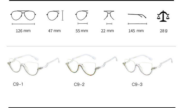 CCspace Women's Semi Rim Tr 90 Titanium Jeweled Frame Eyeglasses 45159 Semi Rim CCspace