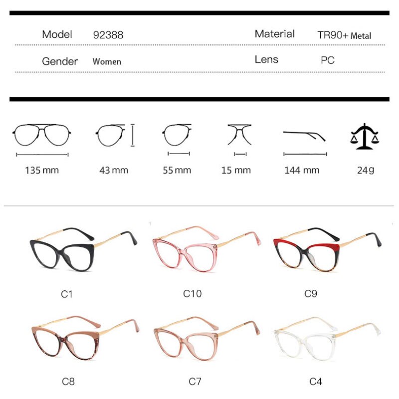 Hotony Women's Full Rim Oval Cat Eye Acetate Eyeglasses 92388 Full Rim Hotony