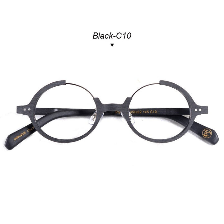 Hdcrafter Unisex Full Rim Round Wood Metal Frame Eyeglasses Ps3309 Full Rim Hdcrafter Eyeglasses Black-C10  