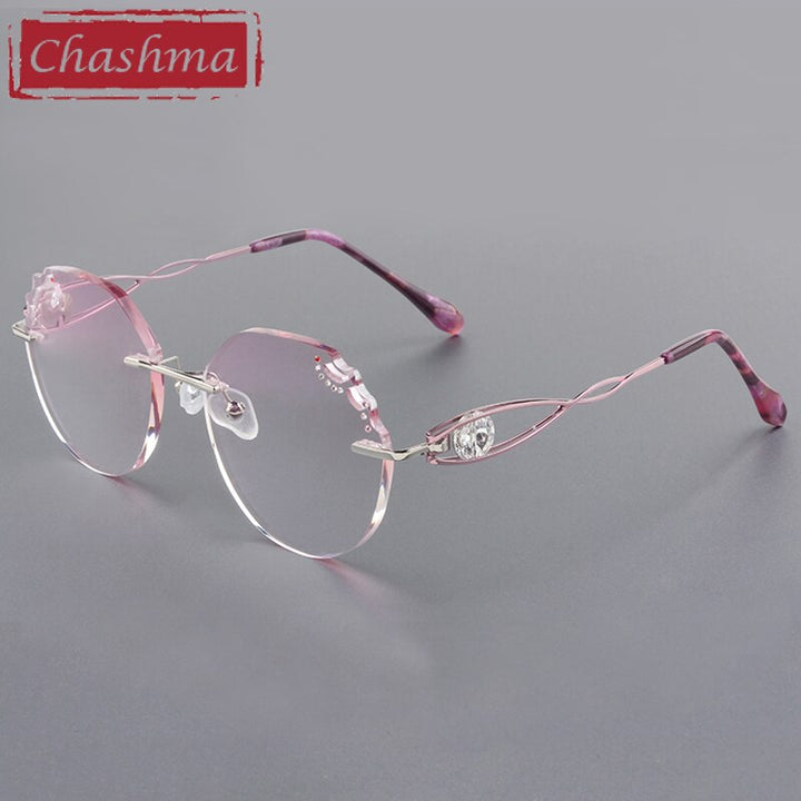 Chashma Women's Rimless Round Titanium Alloy Diamond Cut Frame Eyeglasses A88022 Rimless Chashma