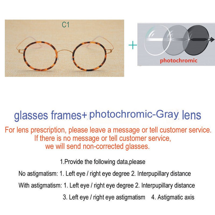 Unisex Handcrafted Customizable Lens Titanium Alloy Round Frame Eyeglasses Frame Yujo gray Lenses C1 China 