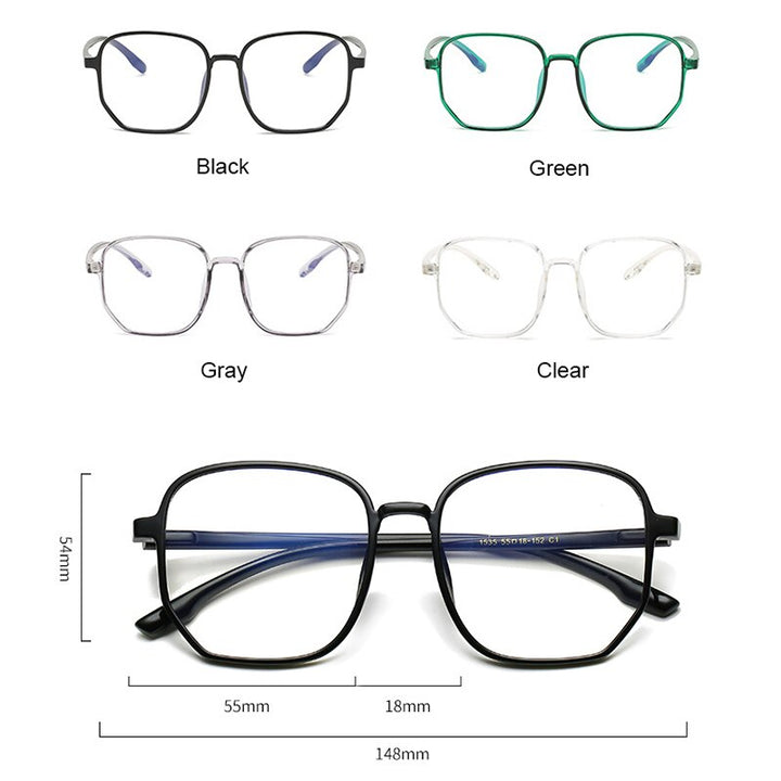 Hotony Women's Full Rim Oversized Round Square Tr 90 Eyeglasses 1535 Full Rim Hotony