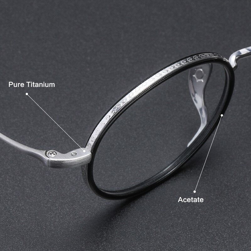 Muzz Men's Full Rim Round Titanium Acetate Frame Eyeglasses M70705 Full Rim Muzz