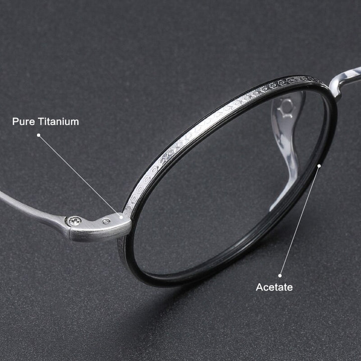 Muzz Men's Full Rim Round Titanium Acetate Frame Eyeglasses M70705 Full Rim Muzz