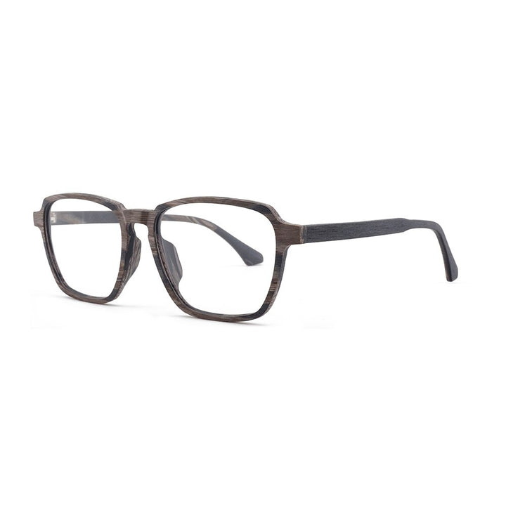 Hdcrafter Men's Full Rim Oversized Polygonal Square Wood Frame Eyeglasses 1694 Full Rim Hdcrafter Eyeglasses