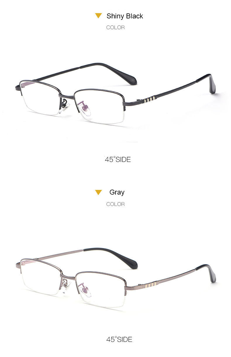 Hotony Men's Semi Rim Titanium Alloy Rectangle Frame Eyeglasses 9071 Semi Rim Hotony