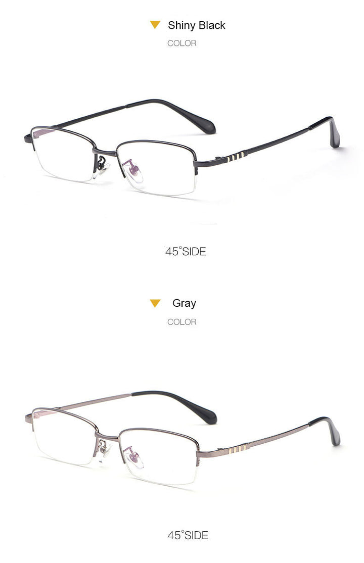 Hotony Men's Semi Rim Titanium Alloy Rectangle Frame Eyeglasses 9071 Semi Rim Hotony
