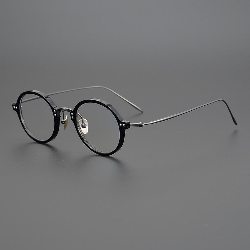 Gatenac Unisex Full Rim Round Acetate Titanium Frame Eyeglasses Gxyj329 Full Rim Gatenac