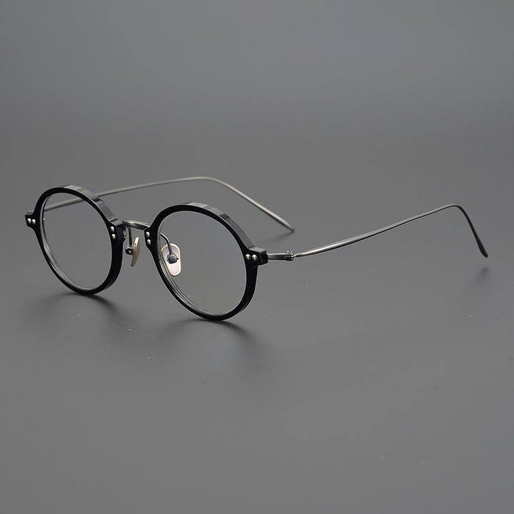 Gatenac Unisex Full Rim Round Acetate Titanium Frame Eyeglasses Gxyj329 Full Rim Gatenac