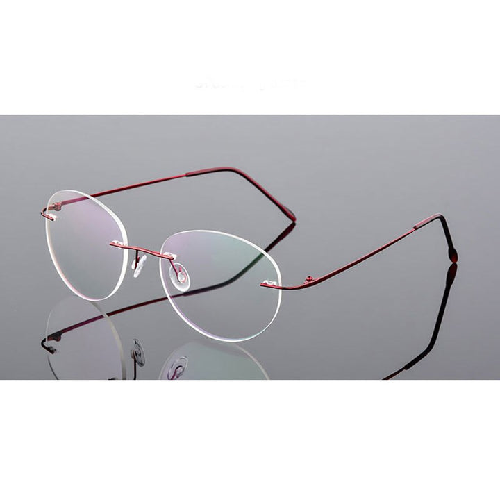 Handoer Unisex Rimless Customized Shaped Lenses 862 Alloy Eyeglasses Rimless Handoer Red