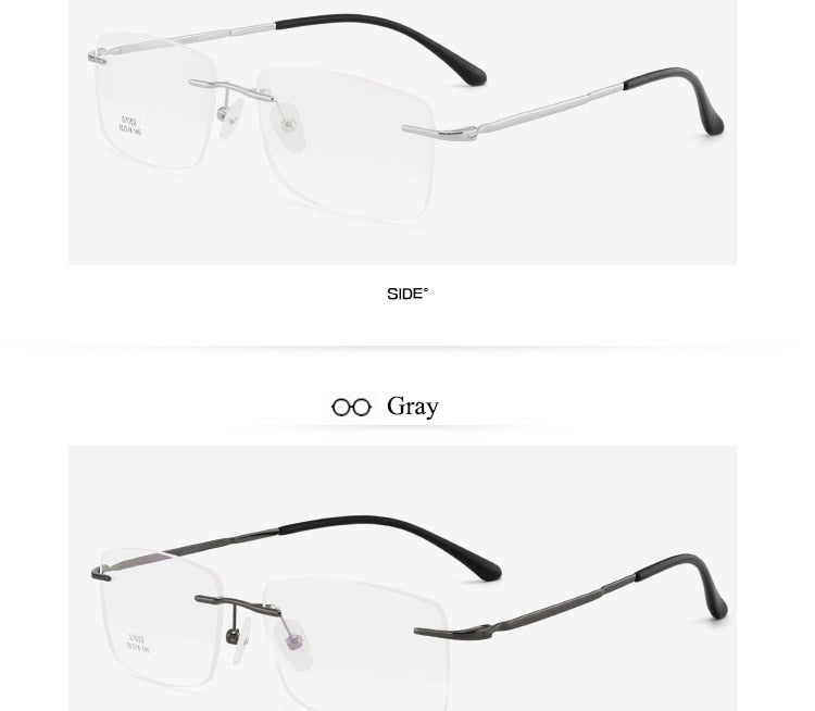 Men's Rimless Square Alloy Frame Eyeglasses Customizable Lenses Zt7053 Rimless Bclear