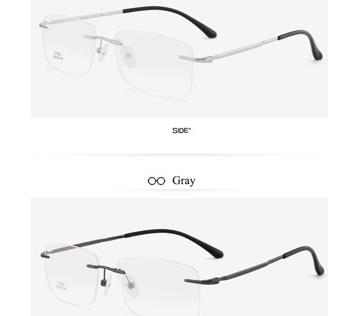 Men's Rimless Square Alloy Frame Eyeglasses Customizable Lenses Zt7053 Rimless Bclear
