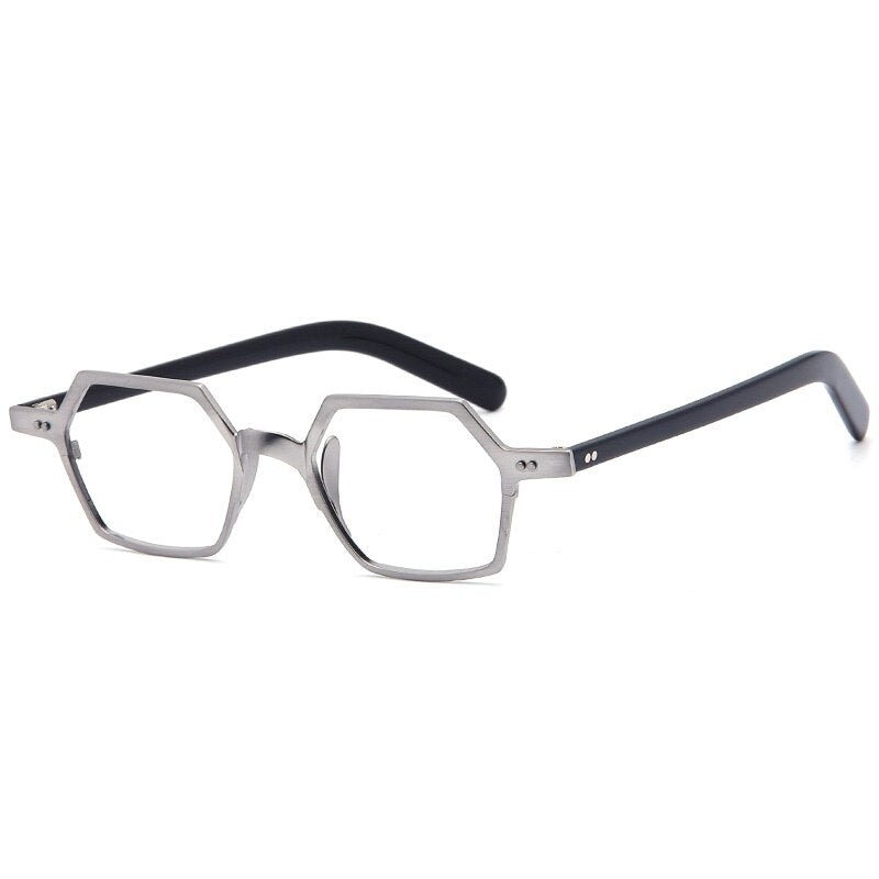 Muzz Men's Full Rim Irregular Square Brushed Titanium Acetate Frame Eyeglasses M70704 Full Rim Muzz