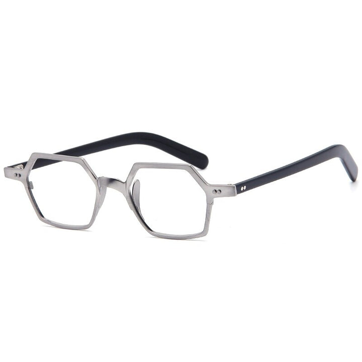 Muzz Men's Full Rim Irregular Square Brushed Titanium Acetate Frame Eyeglasses M70704 Full Rim Muzz