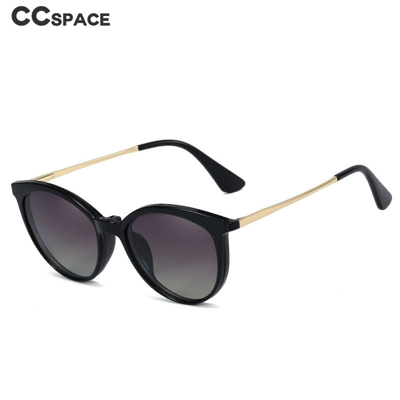 CCspace Unisex Full Rim Round Cat Eye Tr 90 Titanium Frame Eyeglasses Clip On Sunglasses 48344 With Clip Ons CCspace