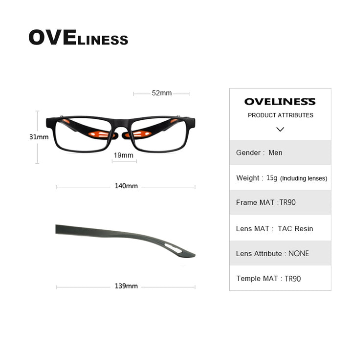 Oveliness Unisex Full Rim Square Tr 90 Titanium Sport Eyeglasses Olad55p Full Rim Oveliness