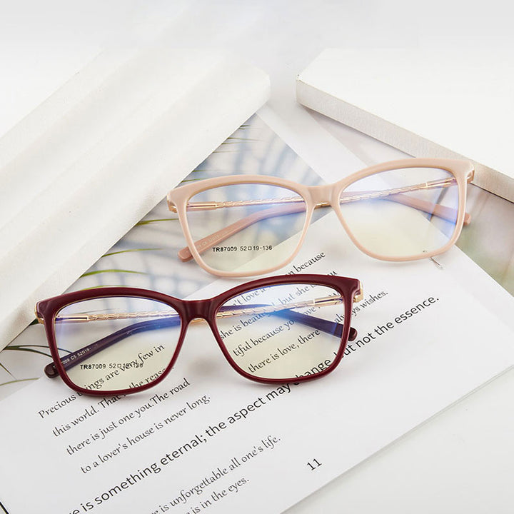 Hotony Woman's Full Rim Square TR 90 Resin Alloy Frame Eyeglasses 7009 Full Rim Hotony